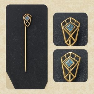 💎 Antique Edwardian 10KT Gold Blue Aquamarine Stick Pin — Otto Thamm, Germany